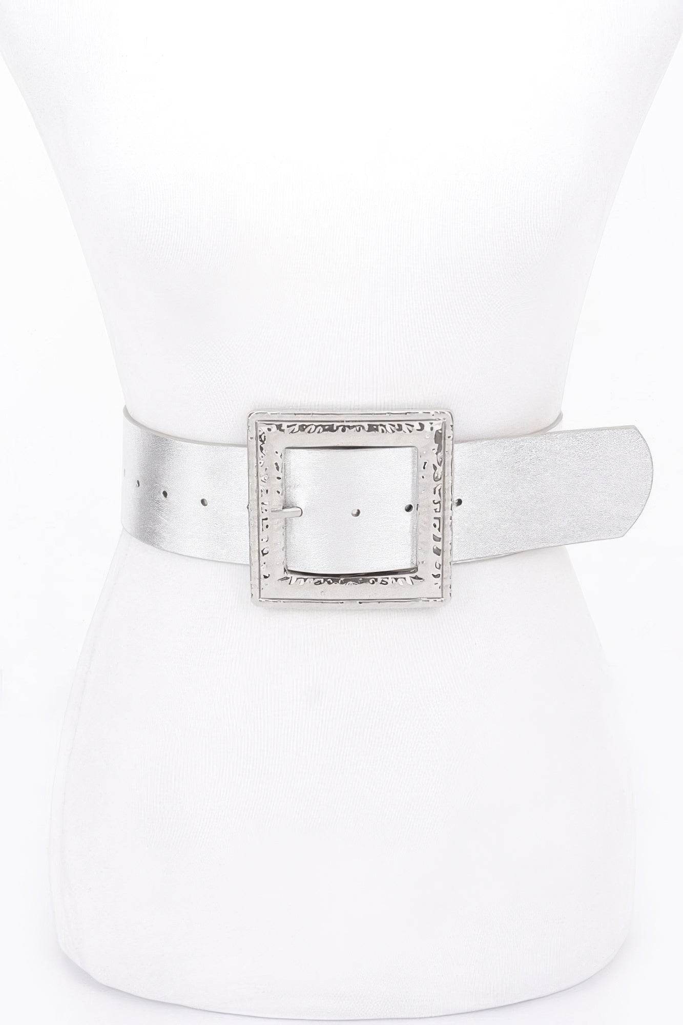Hammered Metal Buckle Stretch Belt - DaTrendStore.Com