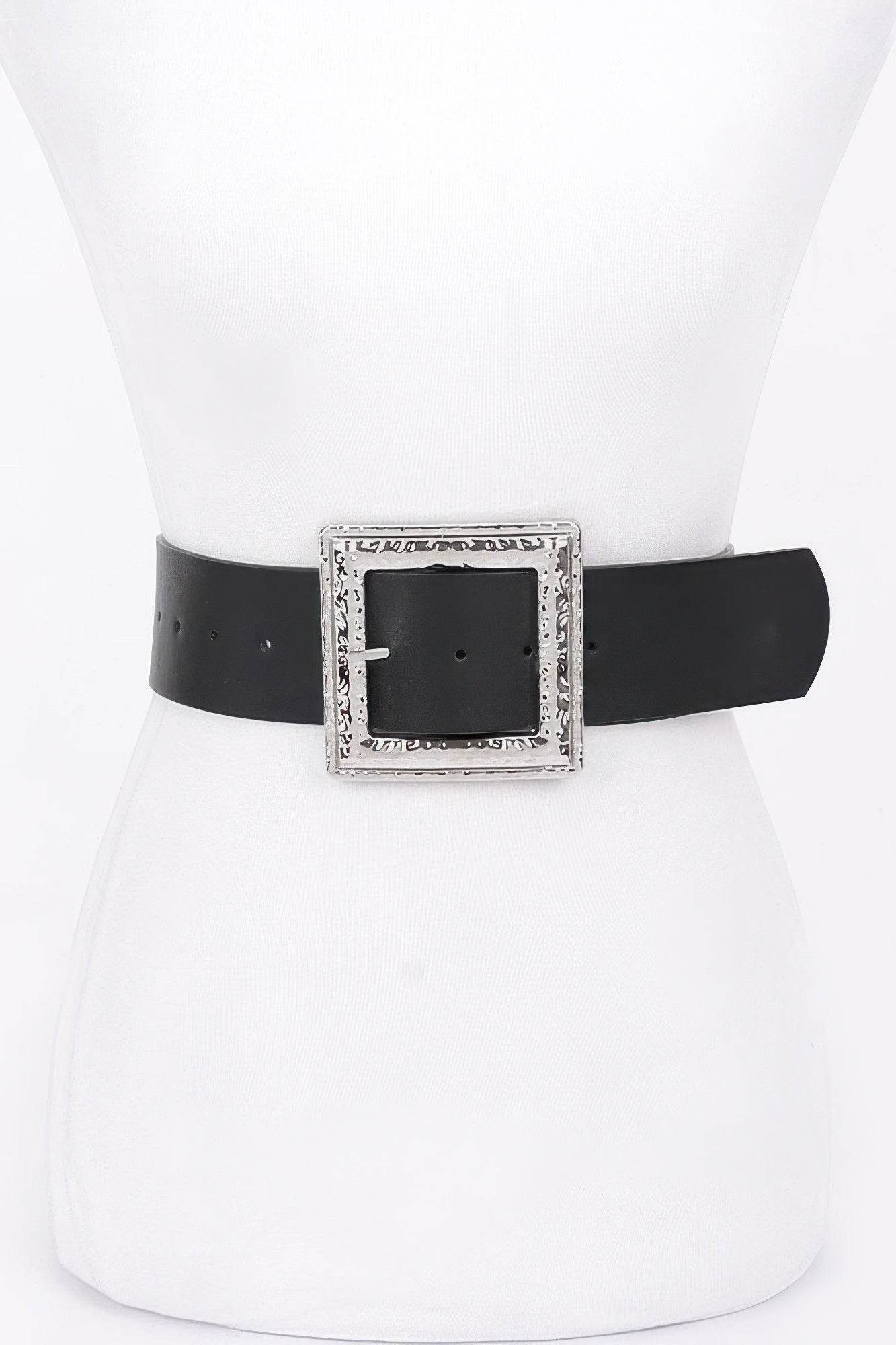 Hammered Metal Buckle Stretch Belt - DaTrendStore.Com