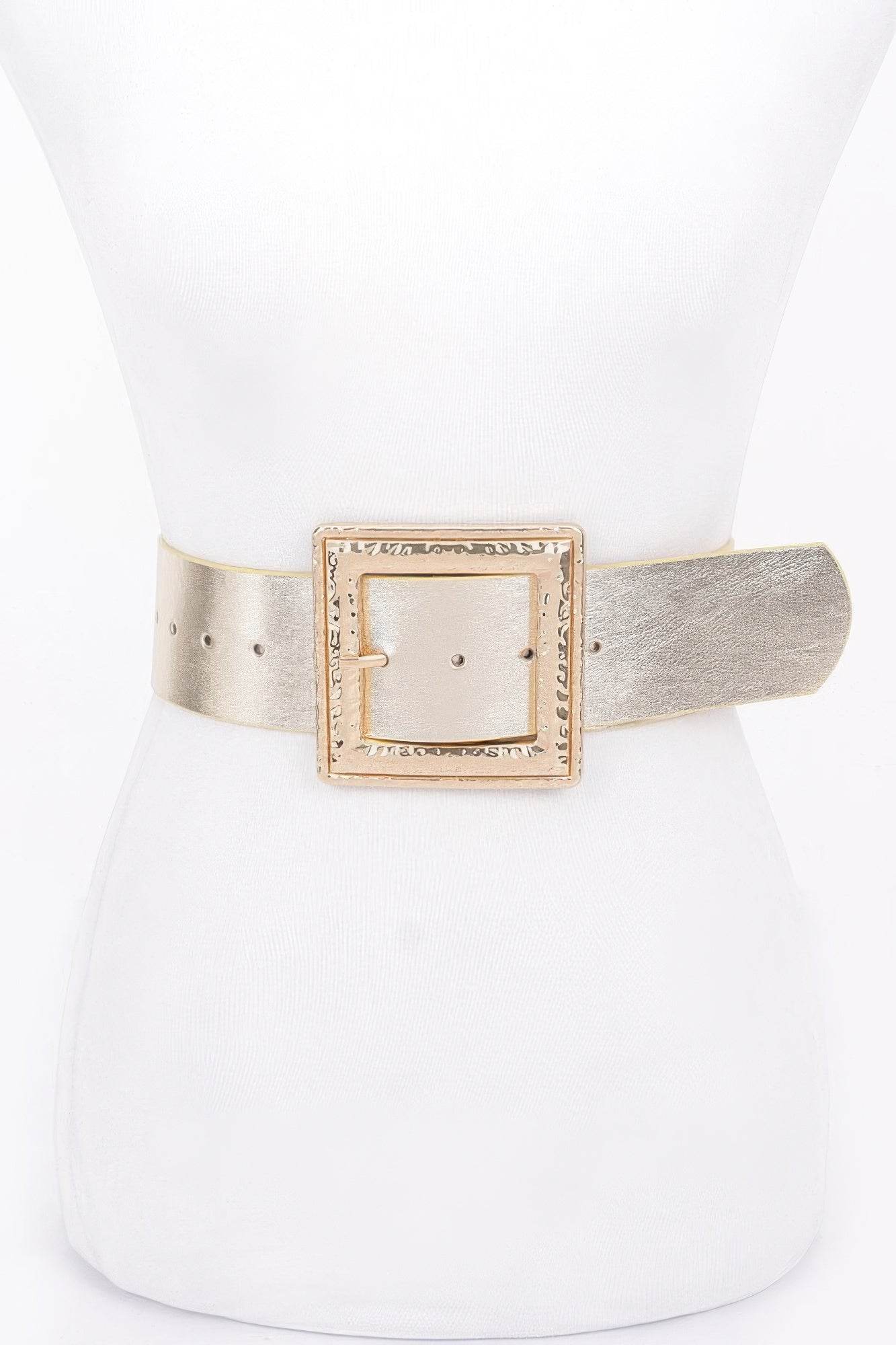 Hammered Metal Buckle Stretch Belt - DaTrendStore.Com