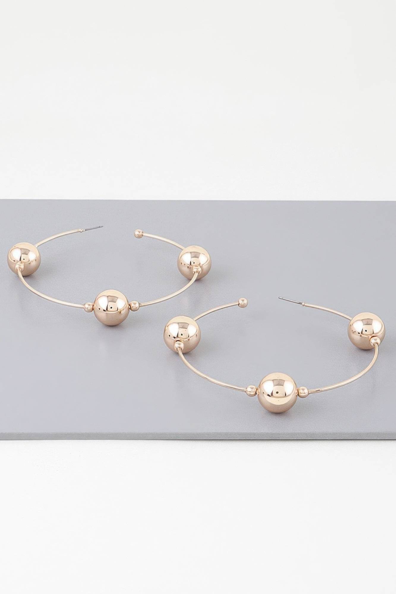 Triple Shiny Bead Hoop Earrings - DaTrendStore.Com