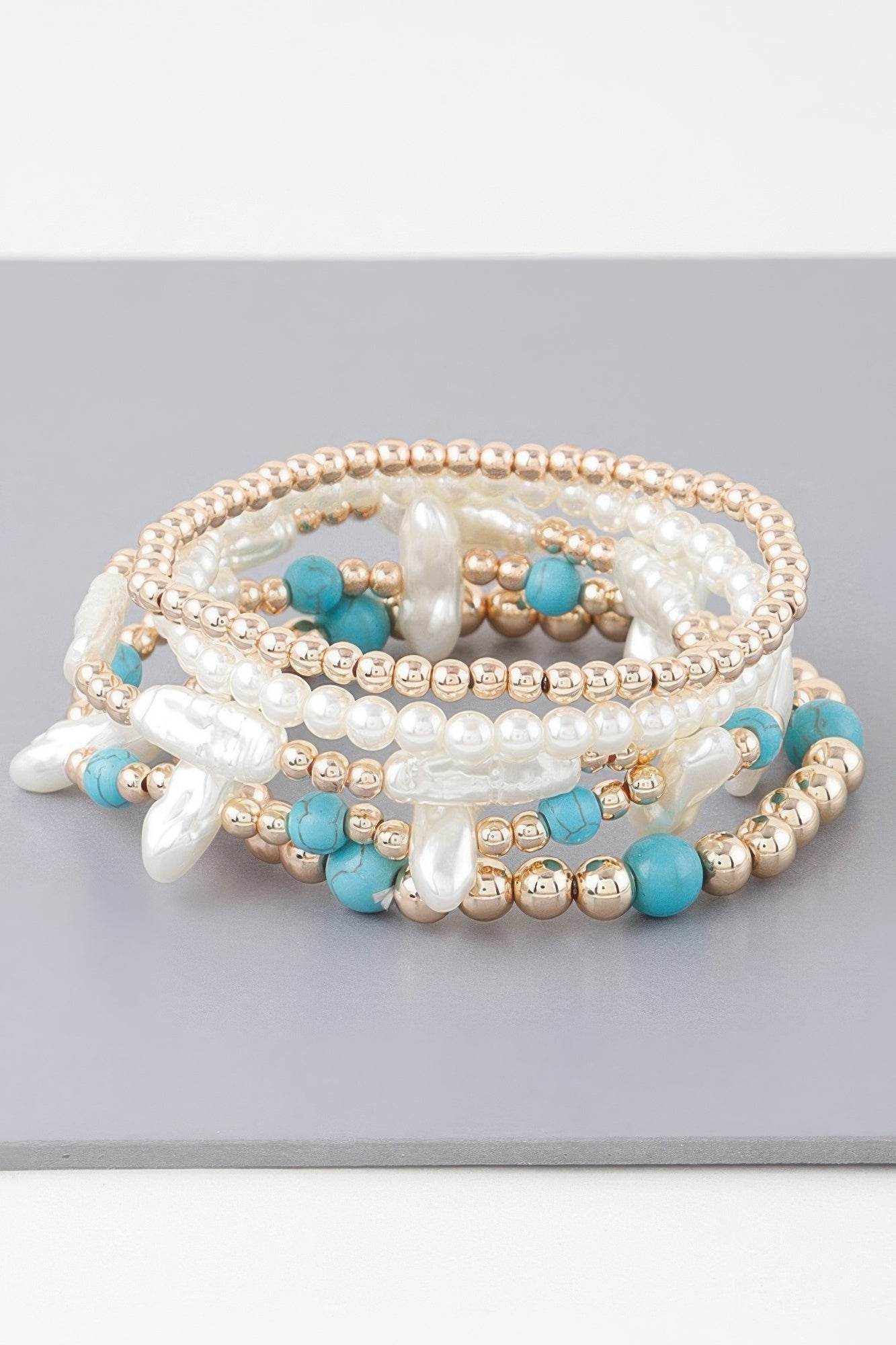 Multi Stone N Pearl Beaded Bracelet - DaTrendStore.Com