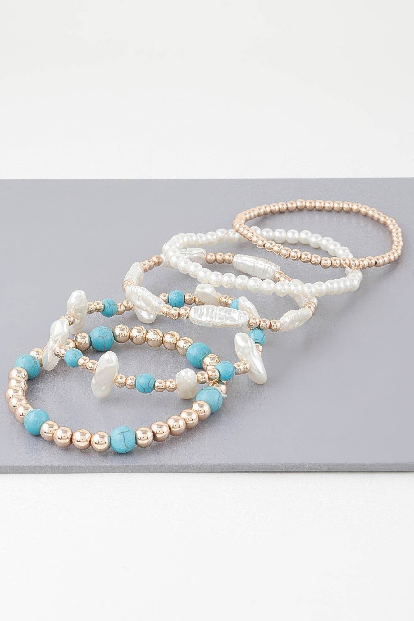 Multi Stone N Pearl Beaded Bracelet - DaTrendStore.Com