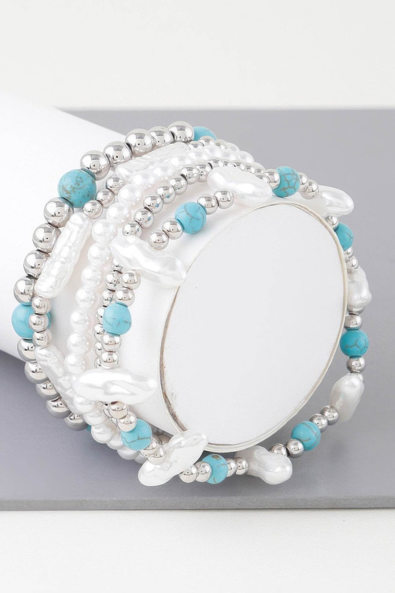 Multi Stone N Pearl Beaded Bracelet - DaTrendStore.Com