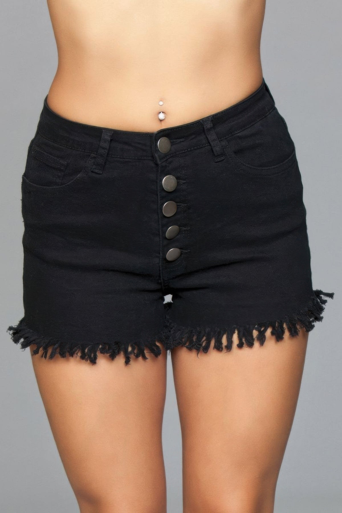 Black Fringed Button Up Shorts