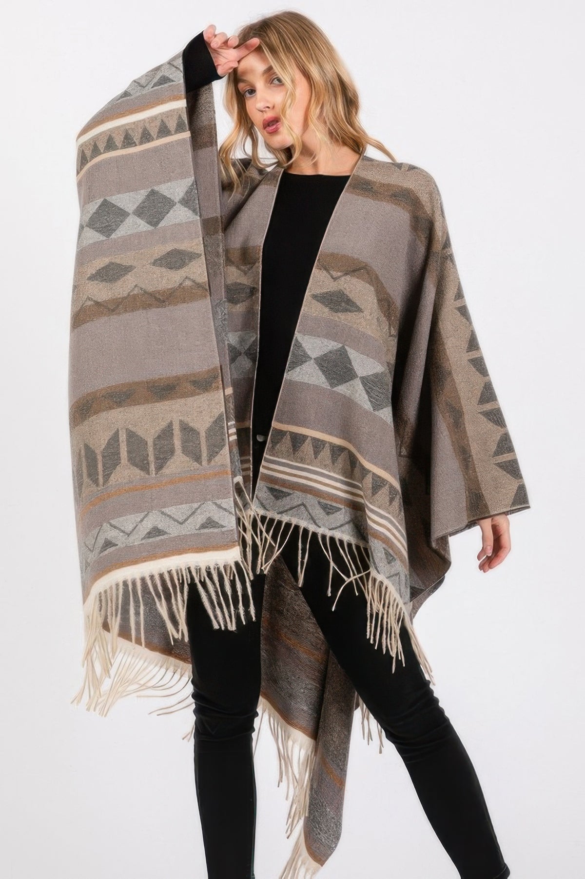 Aztec Pattern Fringe Ruana
