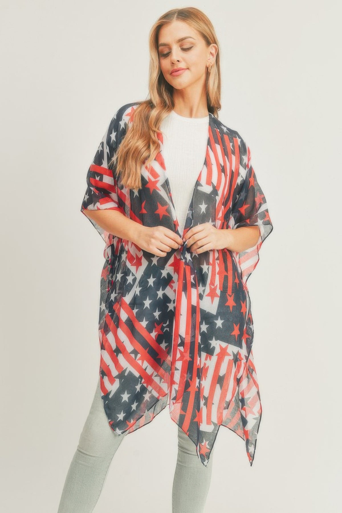 American Flag Open-Front Kimono