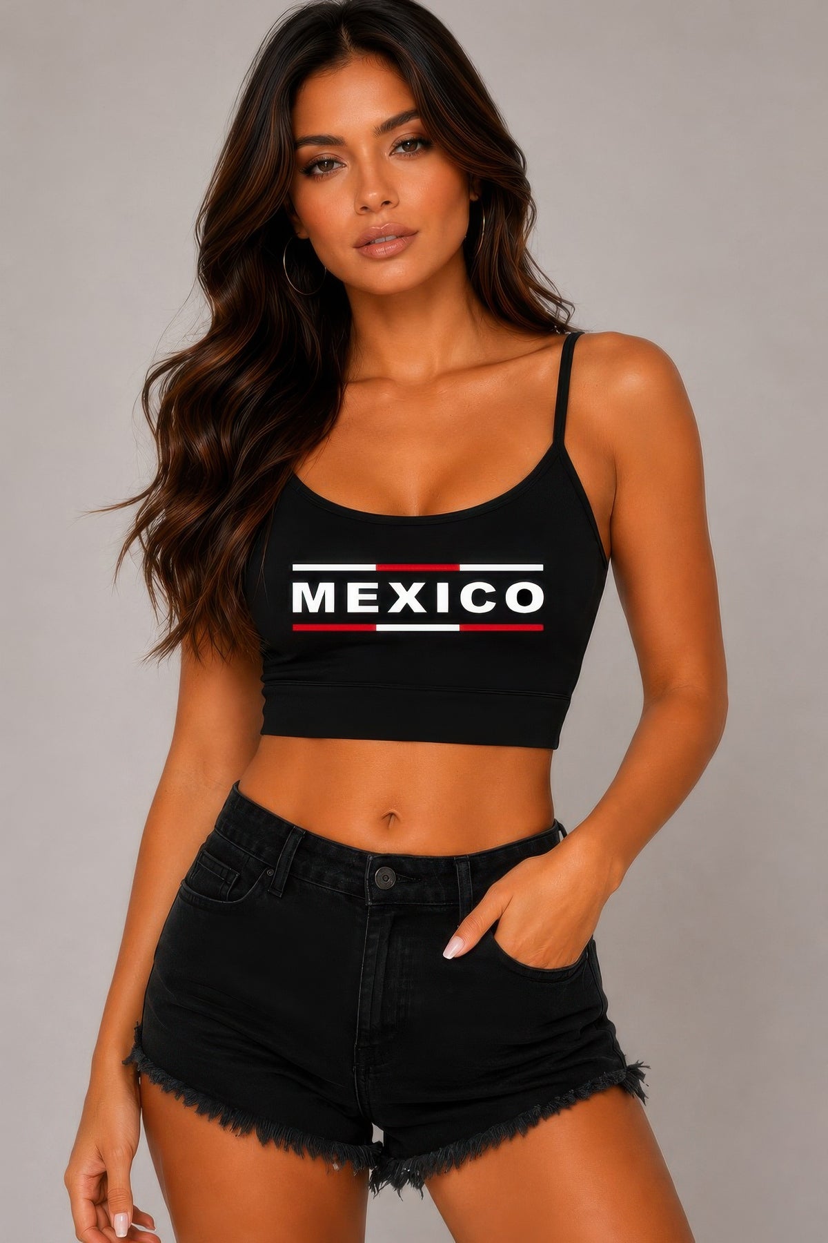 Mexico Round Neck W/Removable Bra Cup Twisted Back Detail - Black