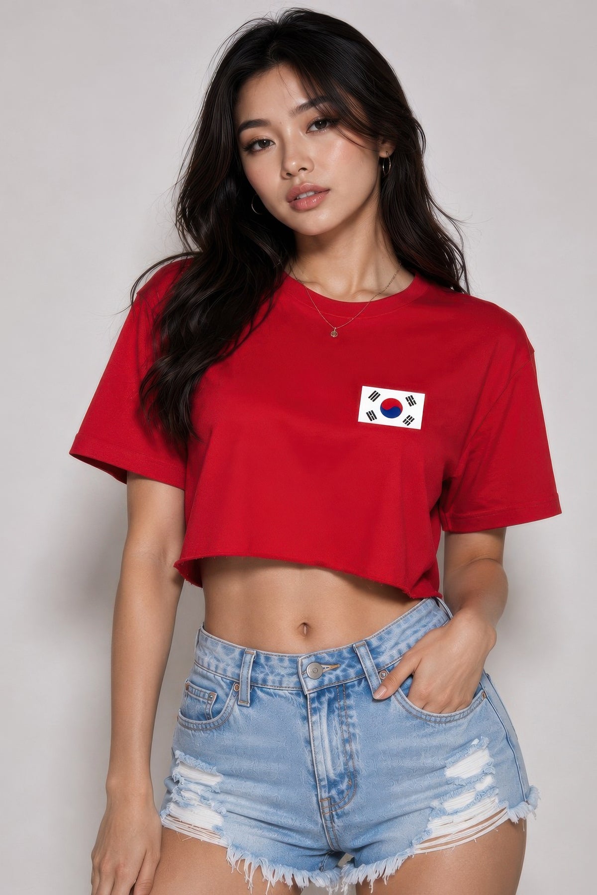 Short Sleeve Cotton Korea Print Shirt - Red