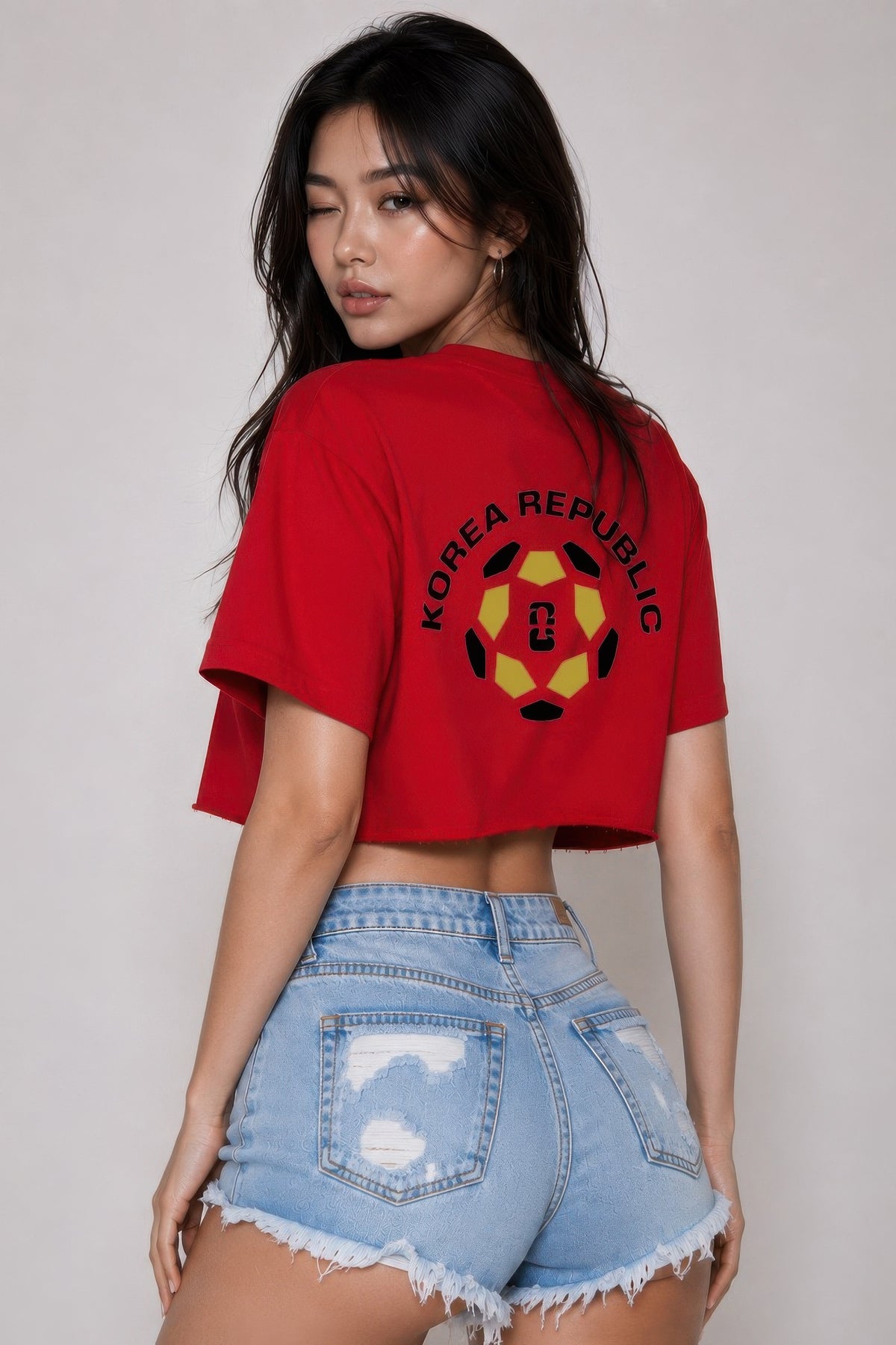 Short Sleeve Cotton Korea Print Shirt - Red