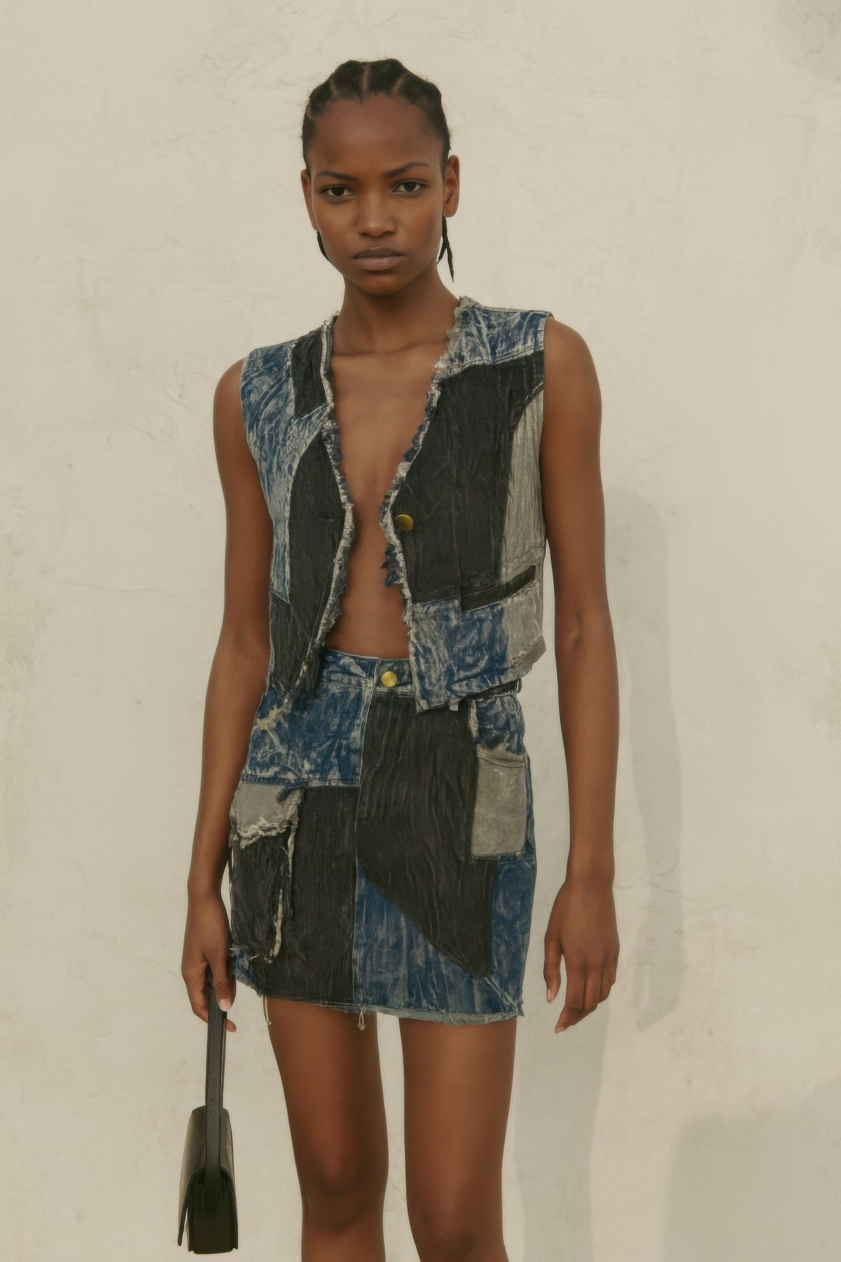 Multi Denim Two Piece Set in Black