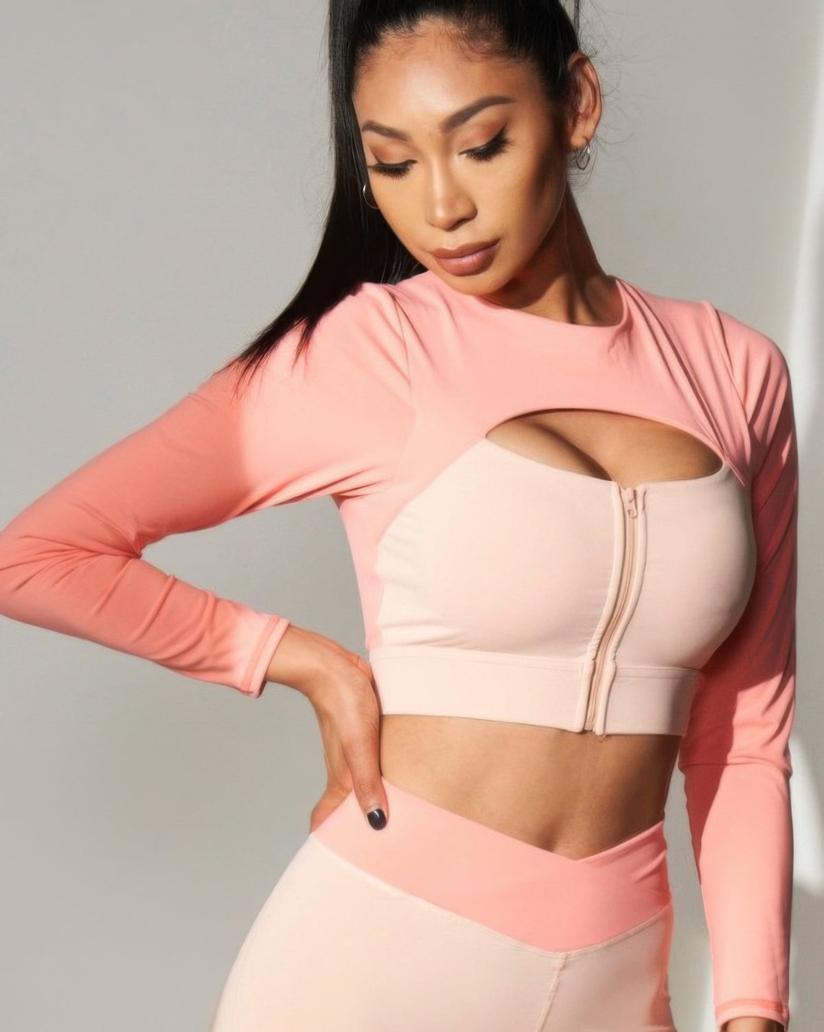 Color Block Activewear Top in Coral