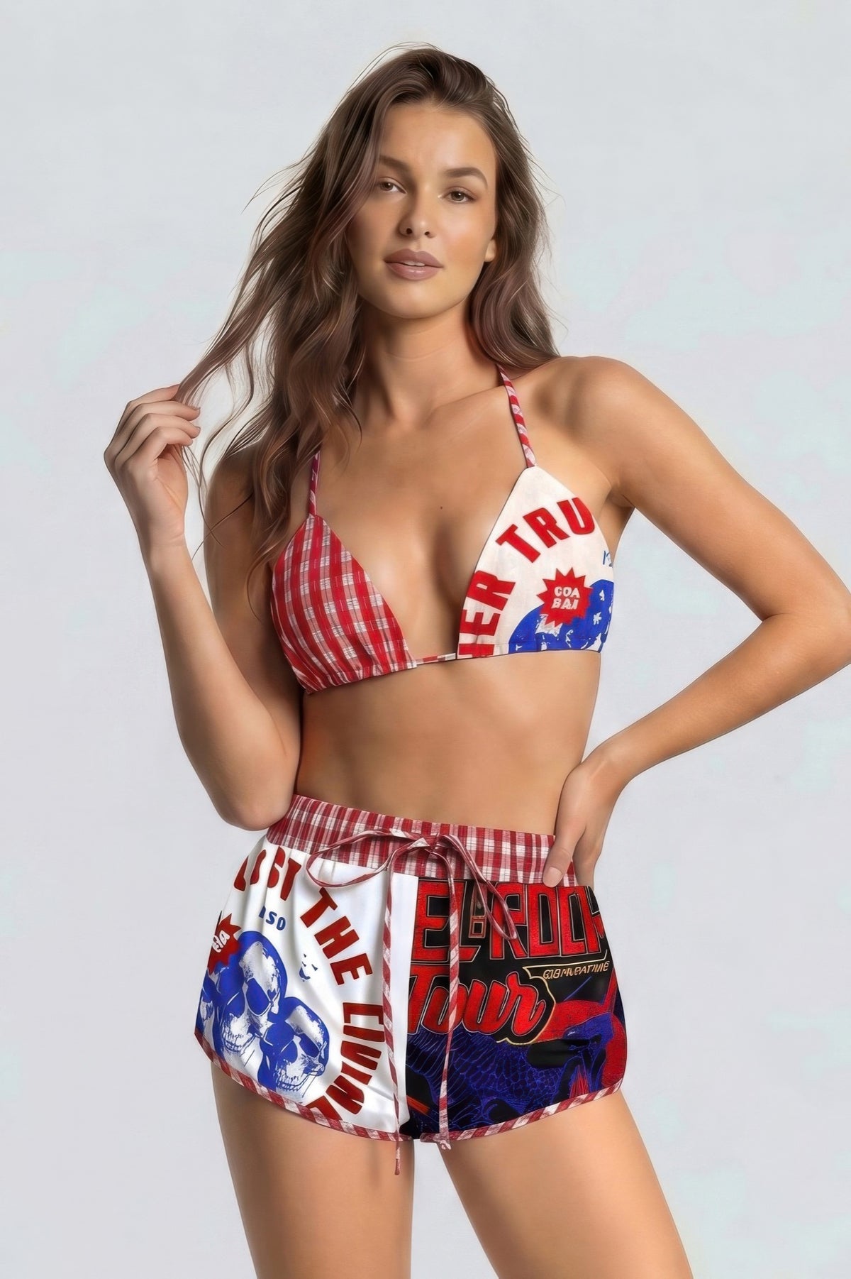 Rebel Rodeo Bikini Short Set in Red multi