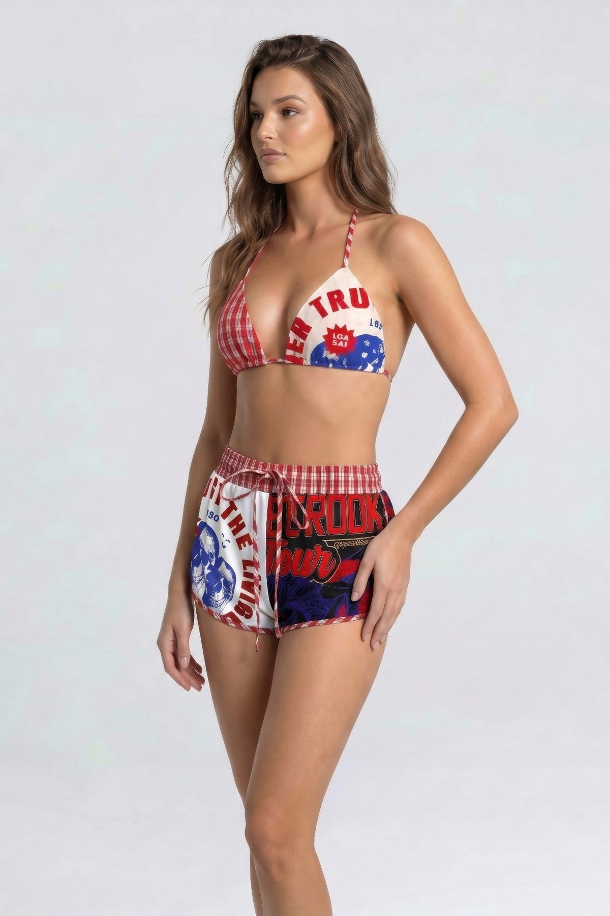Rebel Rodeo Bikini Short Set in Red multi