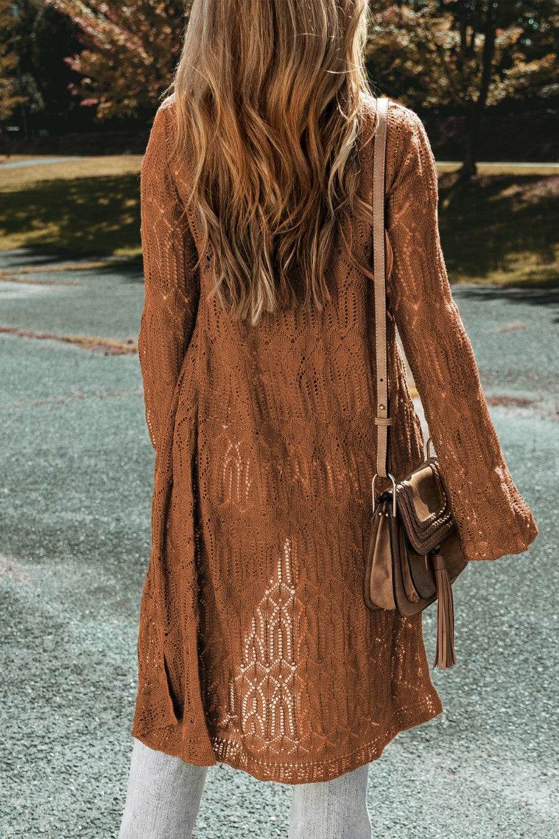 Openwork Open Front Long Sleeve Cardigan - DaTrendStore.Com