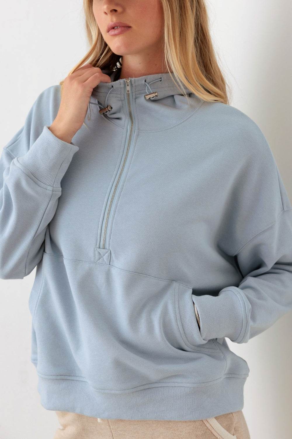 Le Lis Half Zip Drawstring Mock Neck Hoodie - DaTrendStore.Com