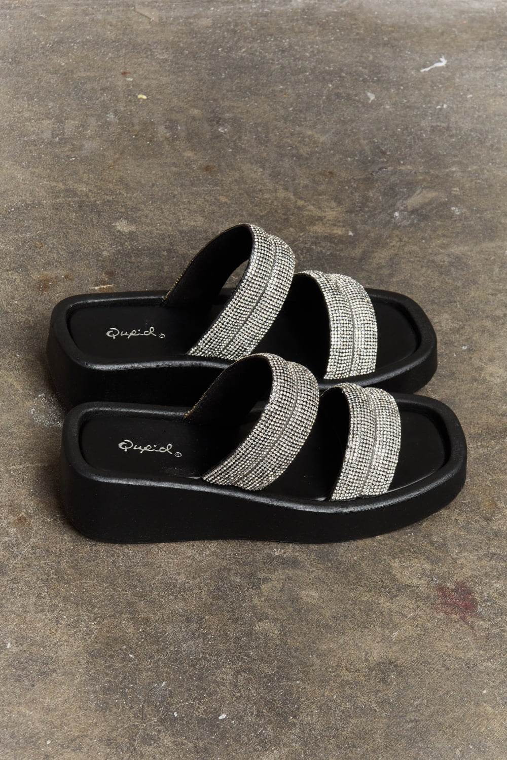 Qupid Bright Mind Platform Wedge Rhinestone Sandal - DaTrendStore.Com