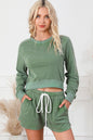 Round Neck Long Sleeve Top and Drawstring Shorts Lounge Set