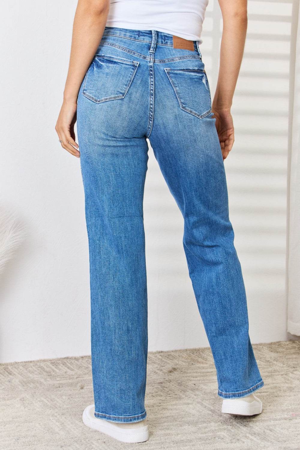 Judy Blue Full Size High Waist Distressed Straight-Leg Jeans - DaTrendStore.Com