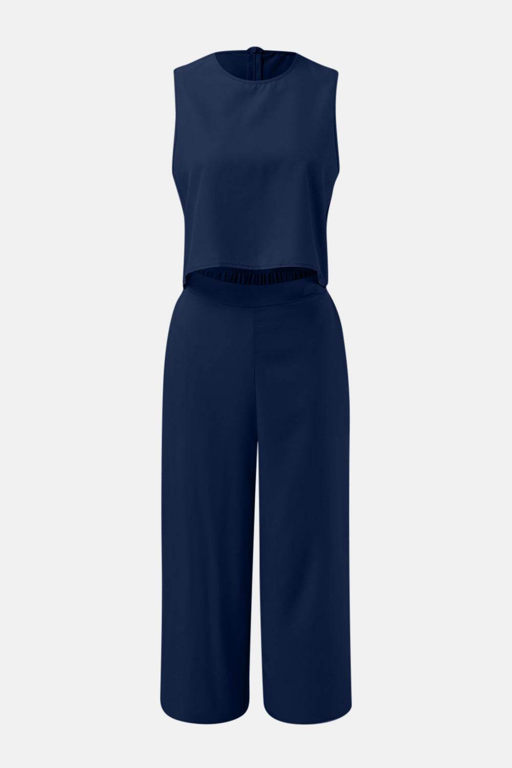 Round Neck Top and Wide Leg Pants Set - DaTrendStore.Com