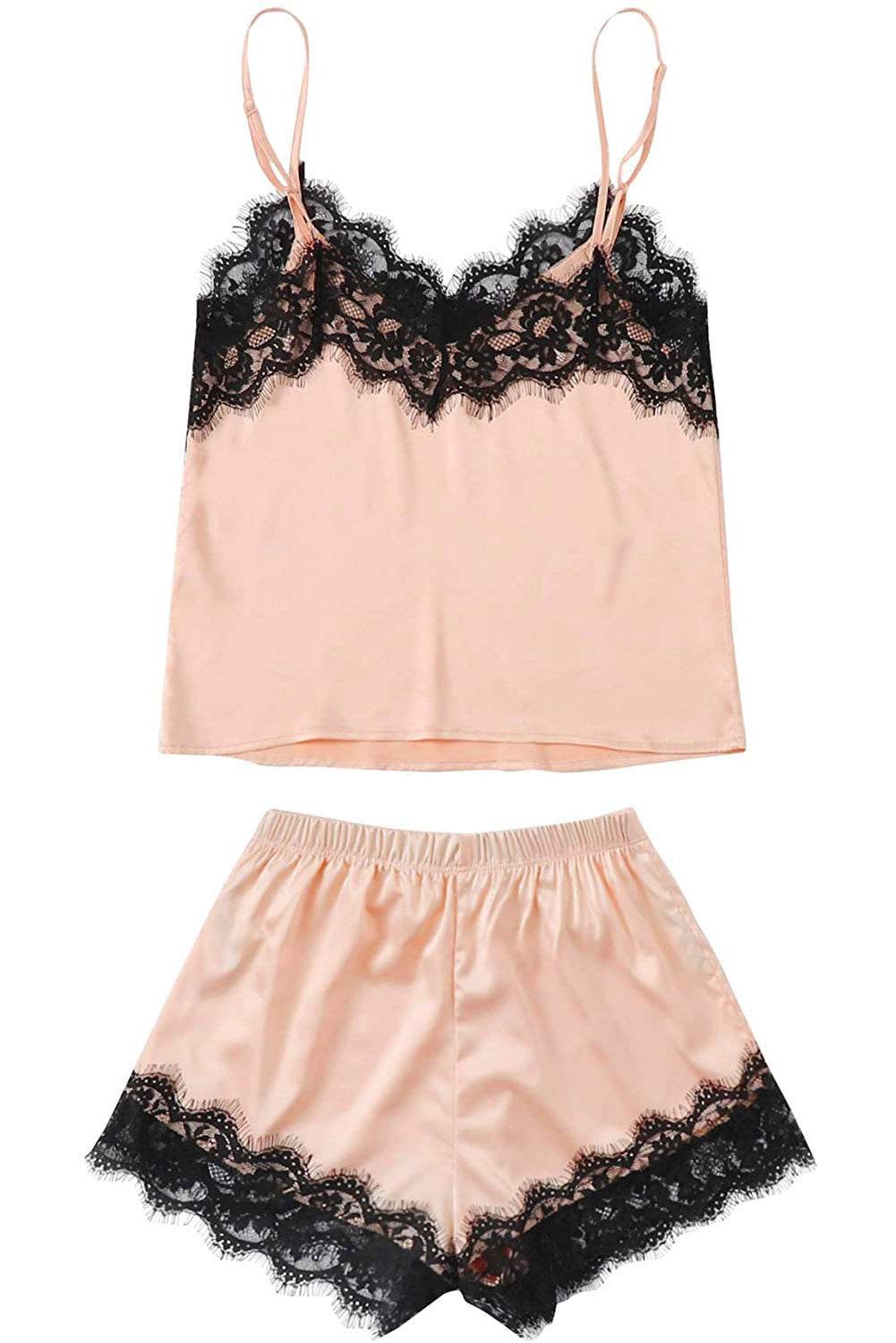 Lace Detail Spaghetti Strap Top and Shorts Lounge Set - DaTrendStore.Com