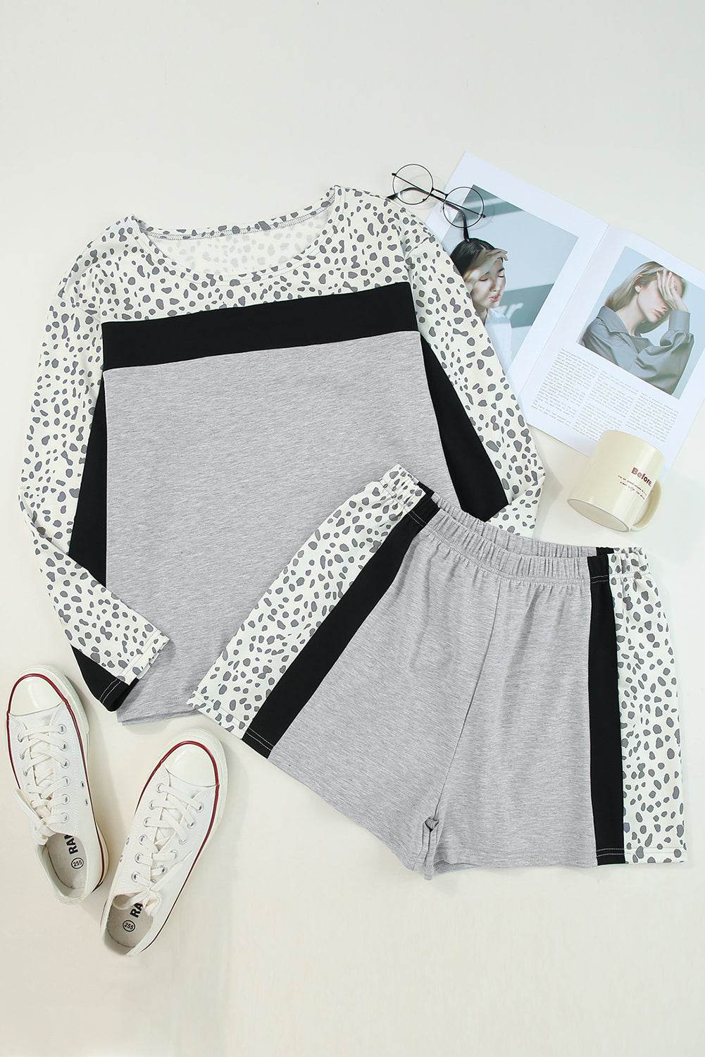 Leopard Long Sleeve Top and Shorts Lounge Set - DaTrendStore.Com