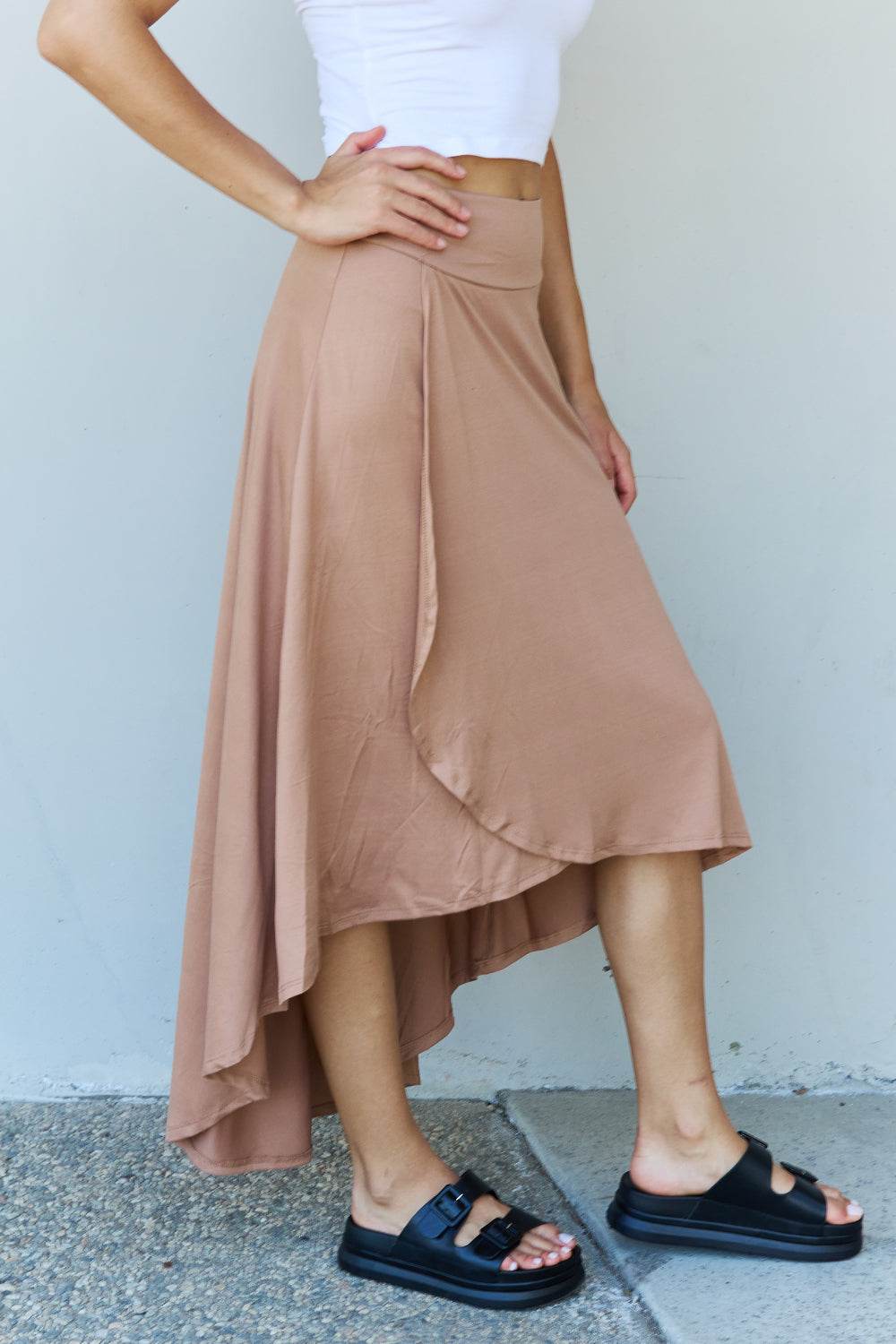 Ninexis First Choice High Waisted Flare Maxi Skirt in Camel - DaTrendStore.Com