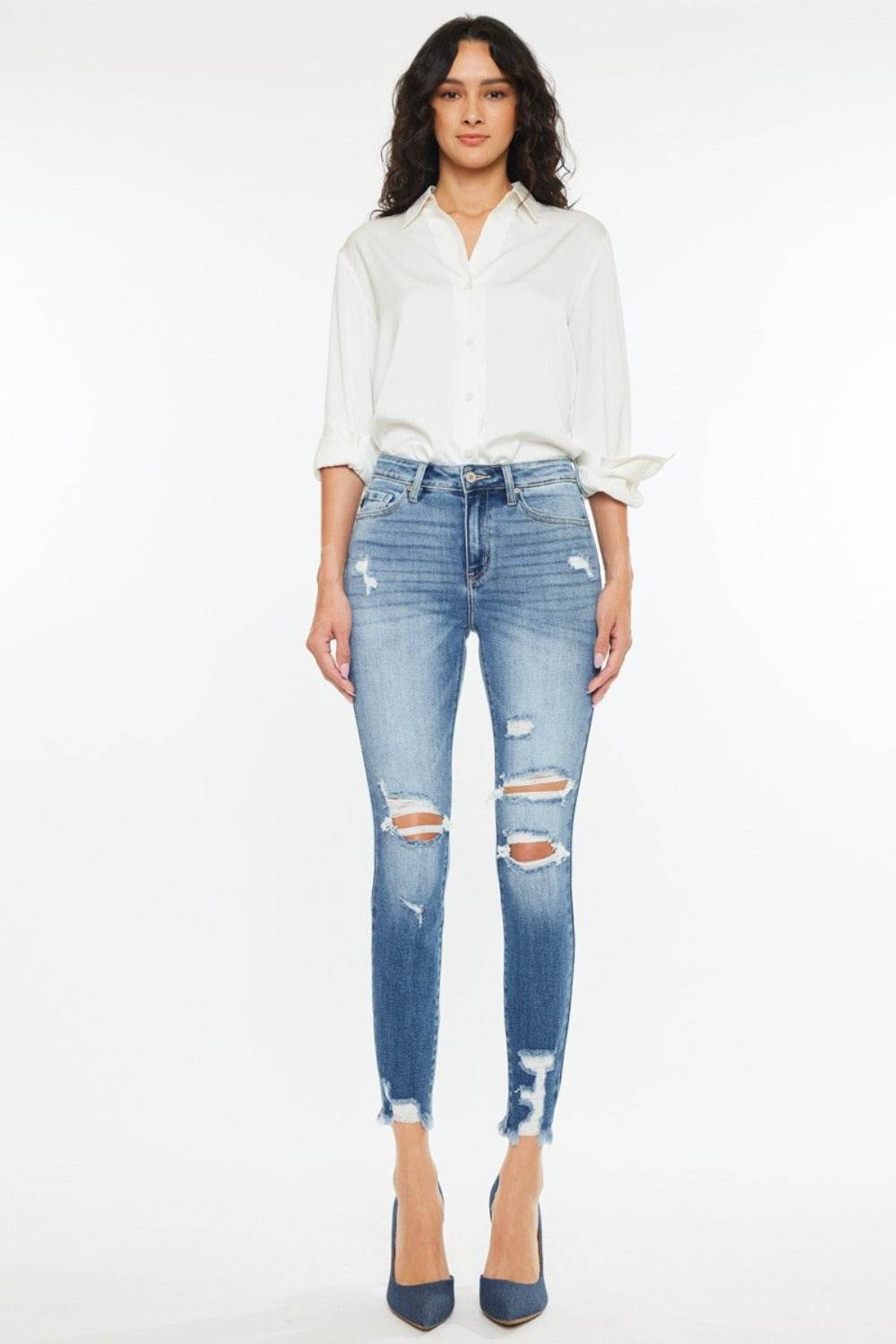 Kancan High Rise Frayed Ankle Skinny Jeans - DaTrendStore.Com