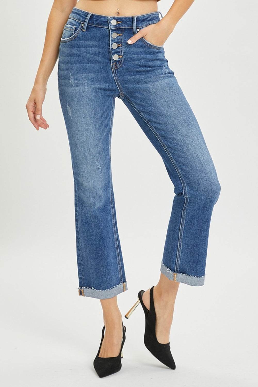 RISEN Full Size Button Fly Cropped Bootcut Jeans - DaTrendStore.Com