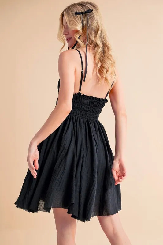 Aemi+Co Black Lace-Detail Mini Cami Dress