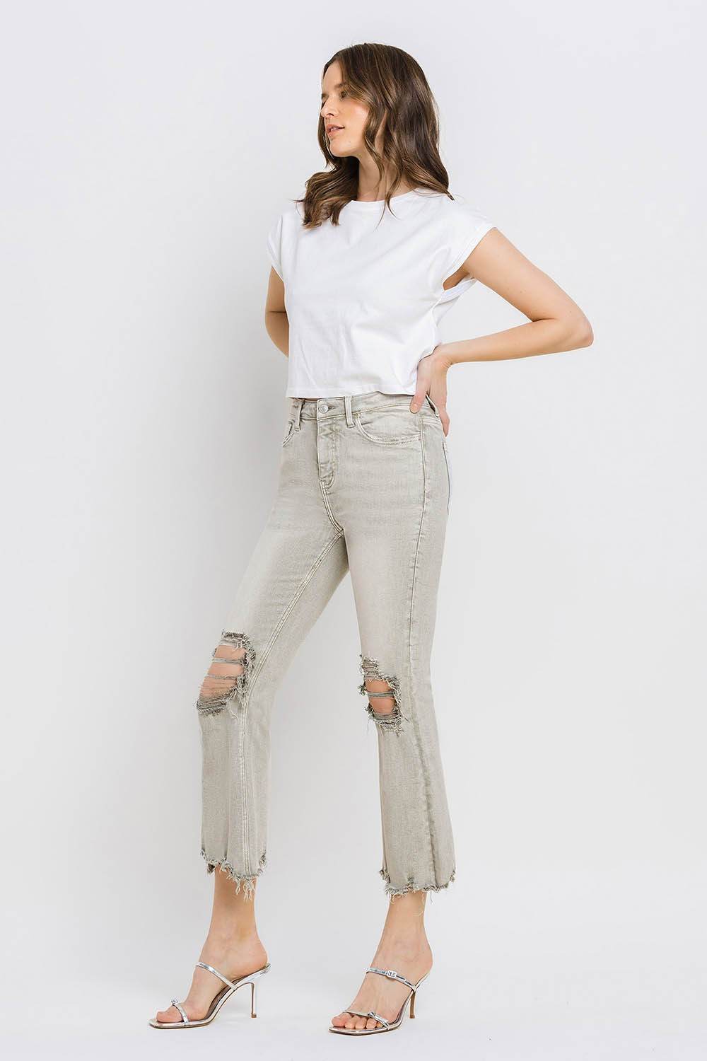 Lovervet Distressed Raw Hem Cropped Flare Jeans - DaTrendStore.Com