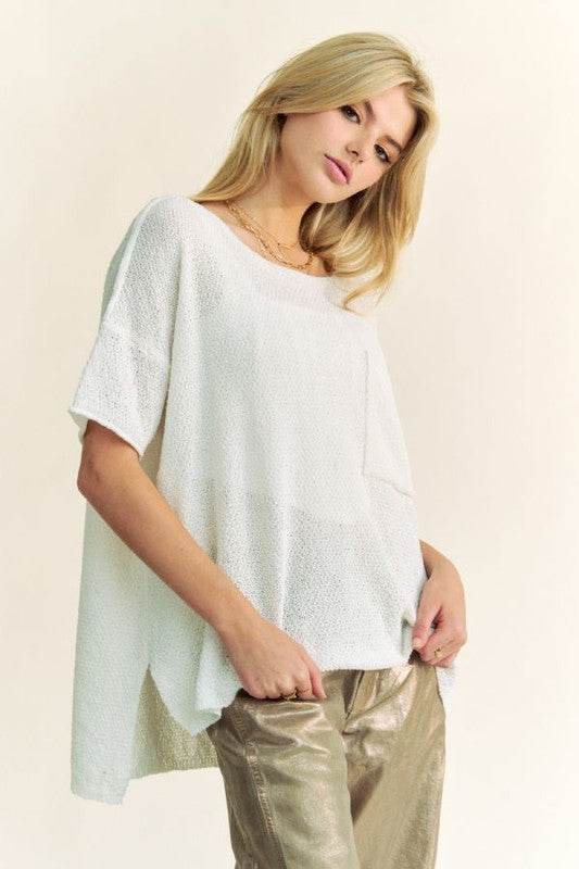 Davi & Dani Side Slit Round Neck Half Sleeve Knit Top - DaTrendStore.Com