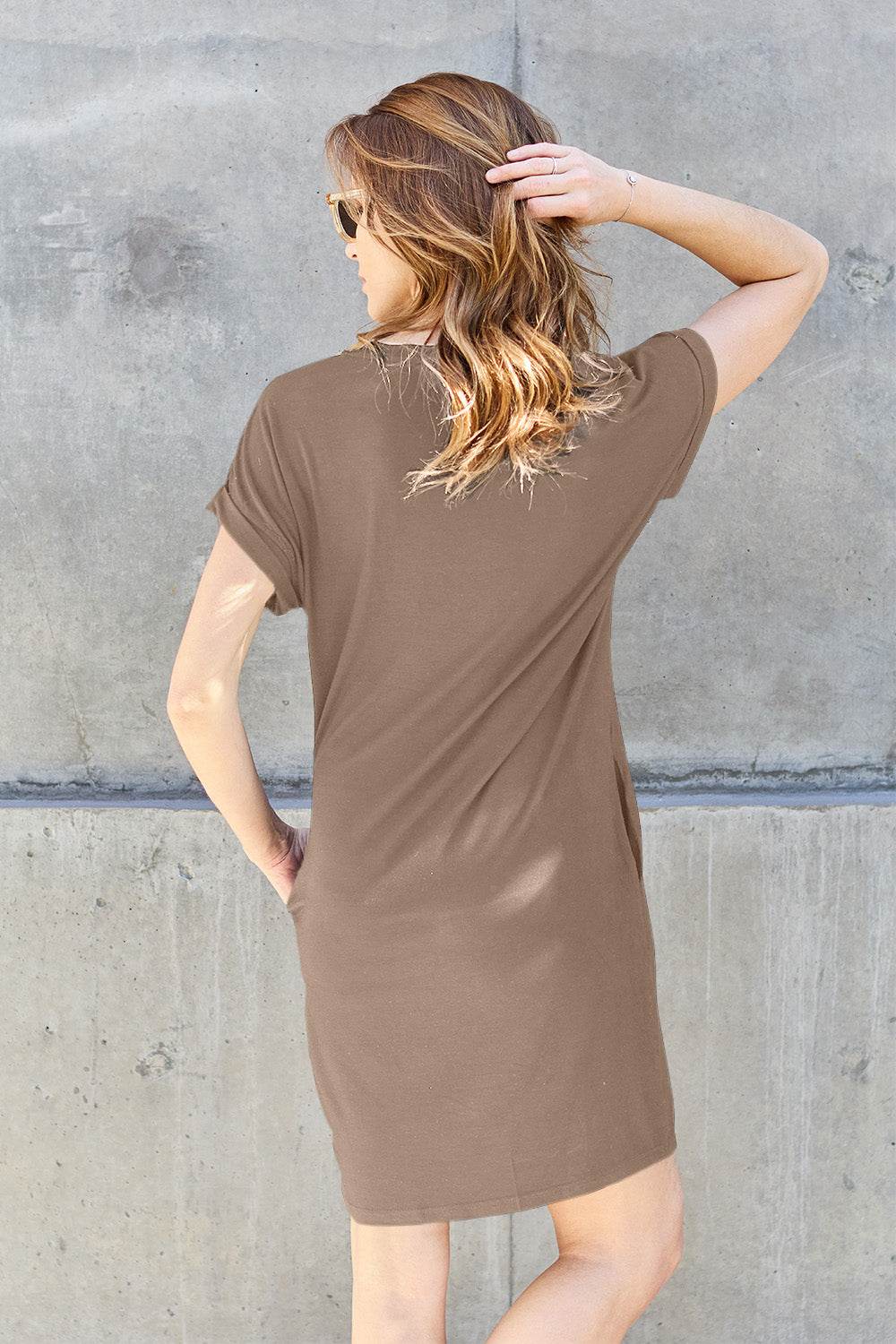 Basic Bae Full Size Round Neck Short Sleeve Dress with Pockets - DaTrendStore.Com