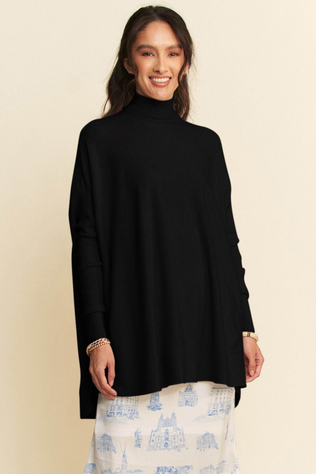 Davi & Dani High-Low Turtleneck Long Sleeve Knit Top - DaTrendStore.Com