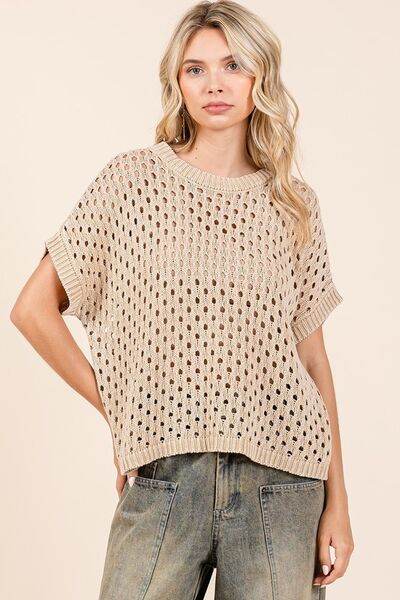 Mittoshop Mineral Wash Openwork Short Sleeve Knit Cover Up - DaTrendStore.Com