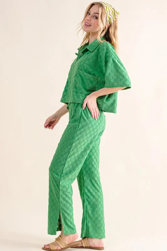 And The Why Green Checkerboard Casual Pants