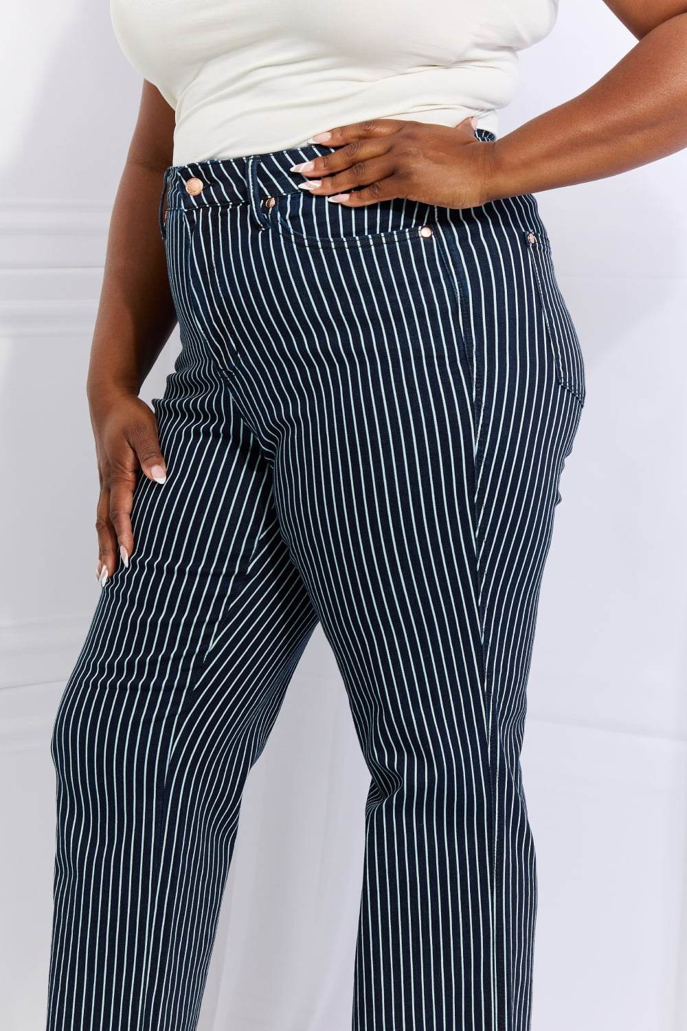Judy Blue Cassidy Full Size High Waisted Tummy Control Striped Straight Jeans - DaTrendStore.Com
