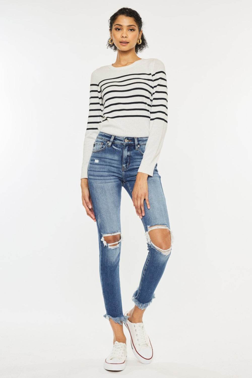 Kancan High Waist Distressed Raw Hem Ankle Skinny Jeans - DaTrendStore.Com