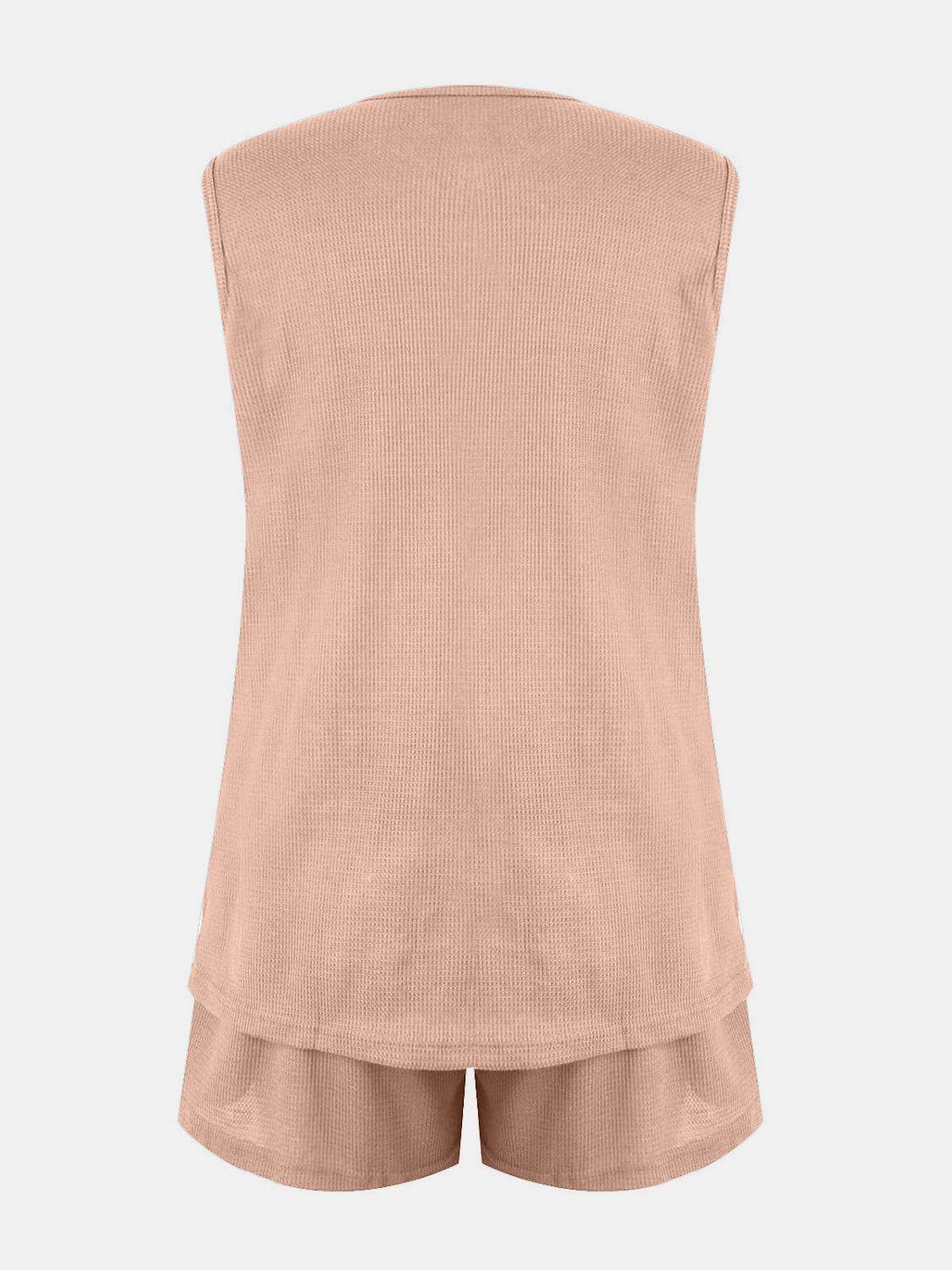 Full Size Waffle-Knit Notched Top and Shorts Set - DaTrendStore.Com