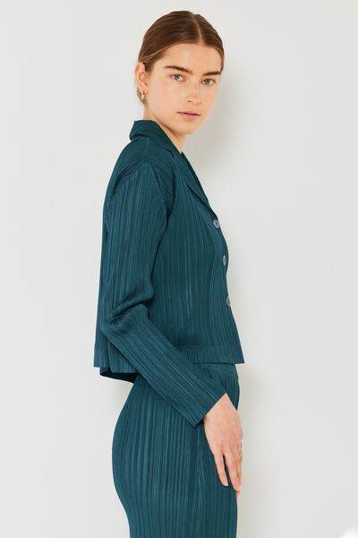 Marina West Swim Pleated Cropped Button Up Shirt - DaTrendStore.Com