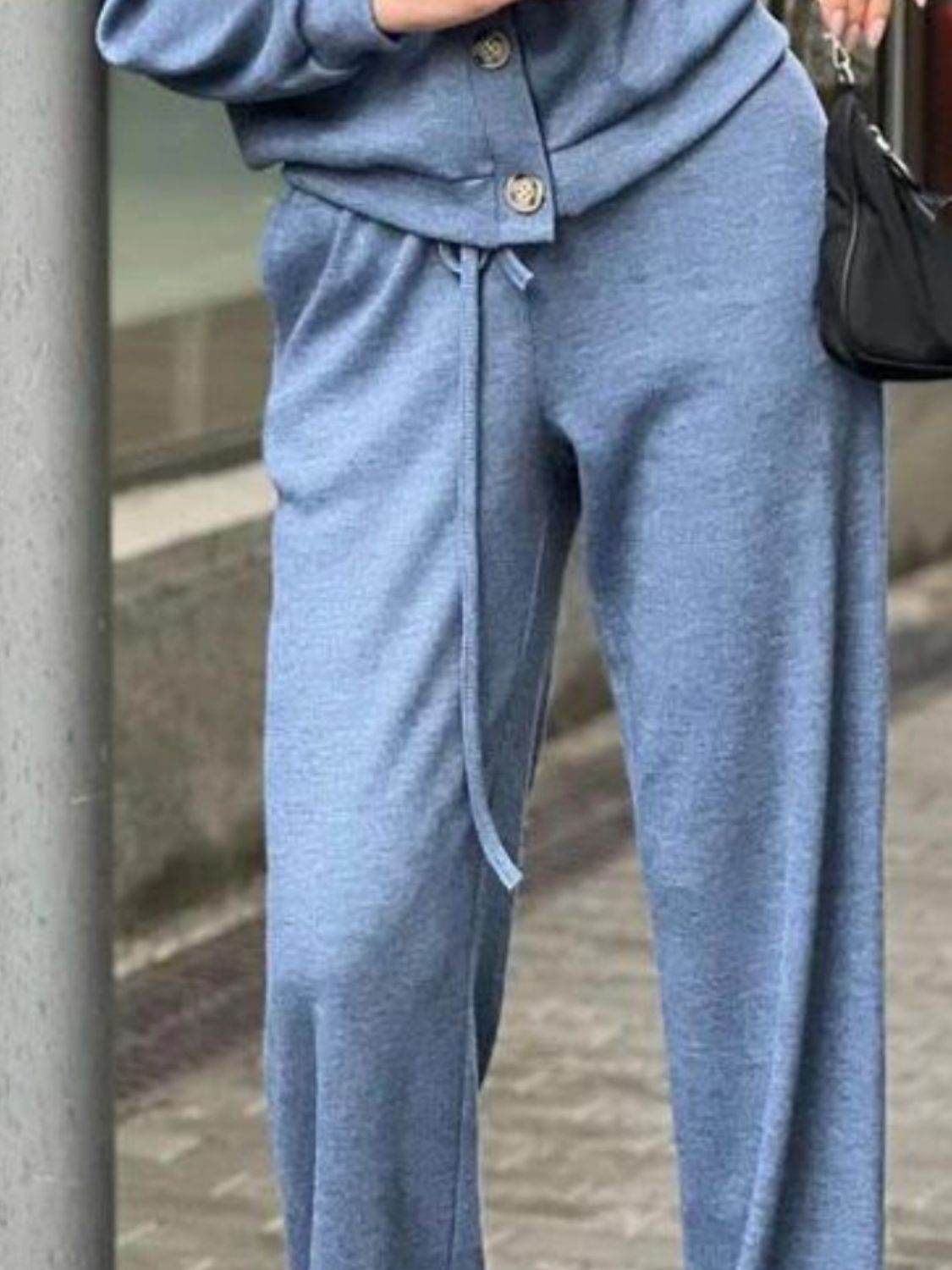 Full Size Button Up Long Sleeve Top and Pants Set - DaTrendStore.Com
