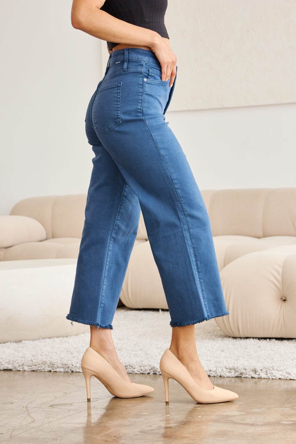 RFM Crop Chloe Full Size Tummy Control High Waist Raw Hem Jeans - DaTrendStore.Com
