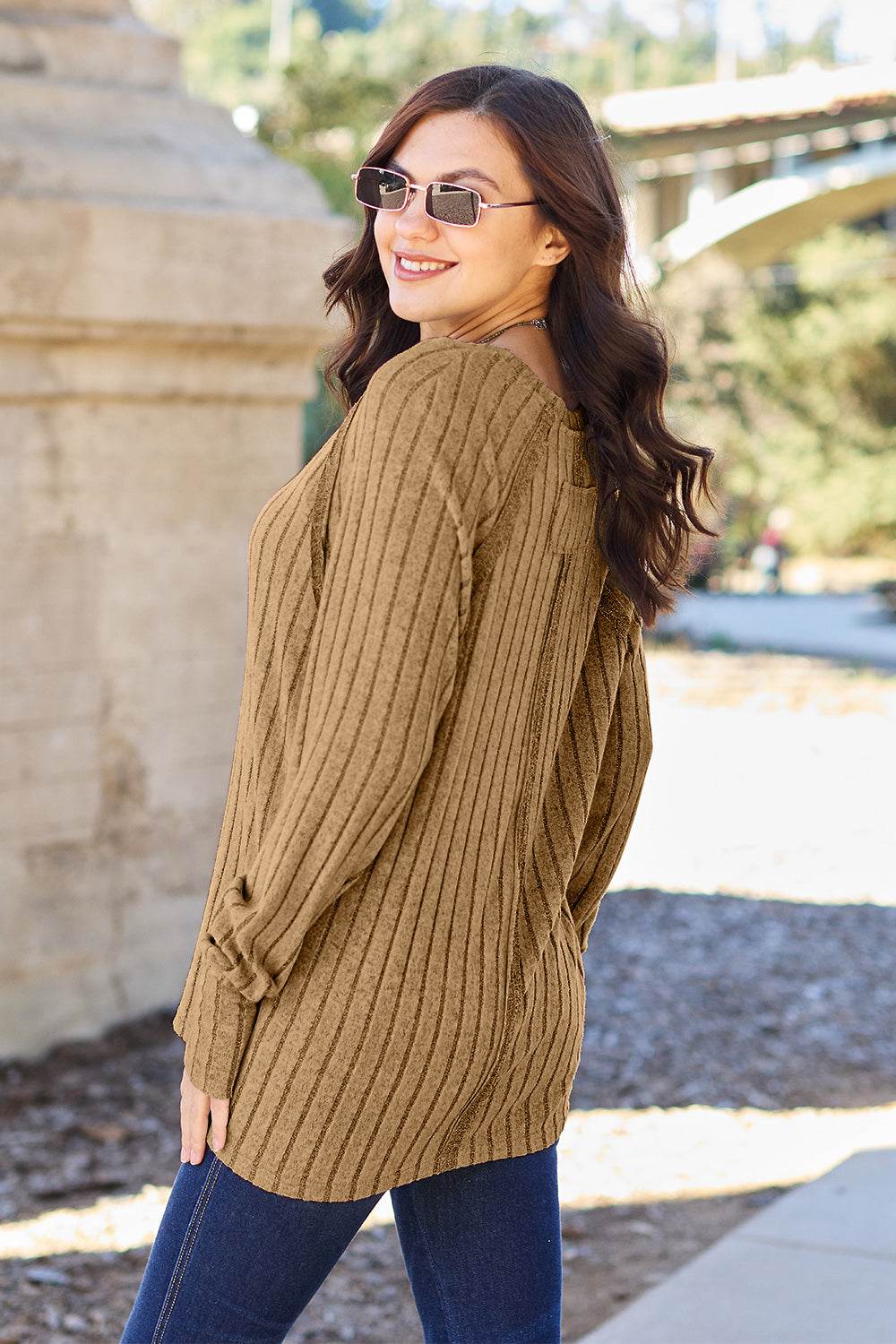 Basic Bae Full Size Ribbed Round Neck Long Sleeve Knit Top - DaTrendStore.Com