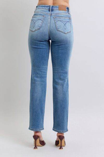 Judy Blue Full Size Run Vintage Wash Thermal Straight Jeans - DaTrendStore.Com
