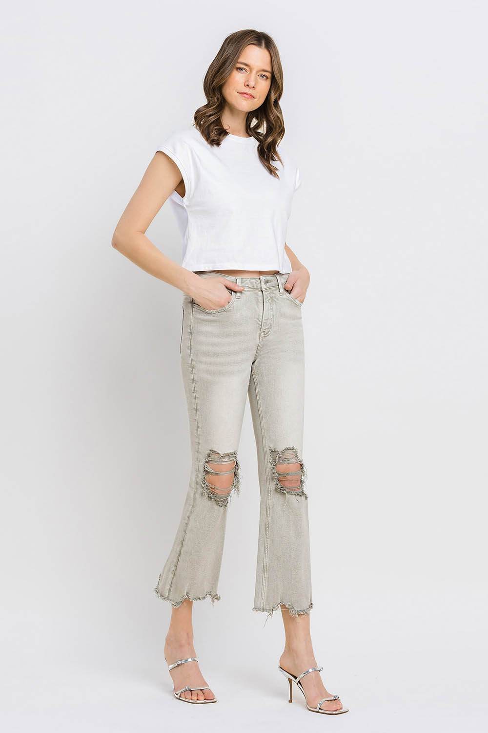 Lovervet Distressed Raw Hem Cropped Flare Jeans - DaTrendStore.Com