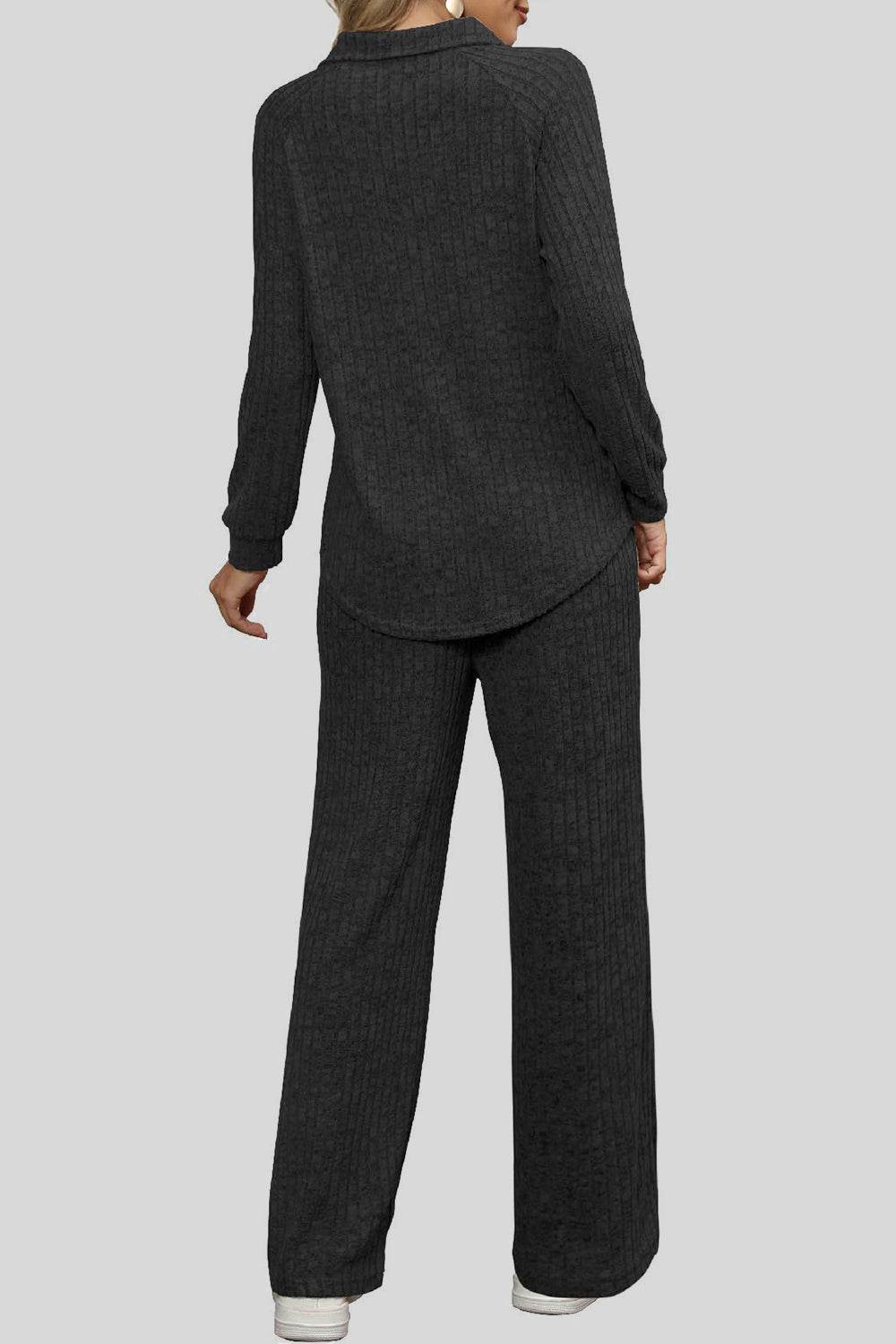 Ribbed Long Sleeve Top and Pocketed Pants Set - DaTrendStore.Com