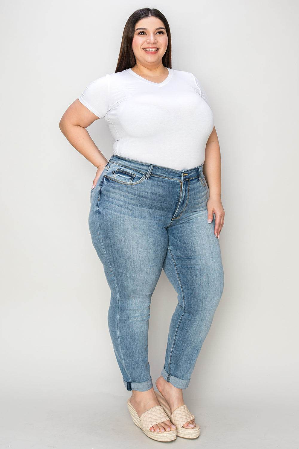 Judy Blue Full Size Cuffed Hem Slim Jeans - DaTrendStore.Com