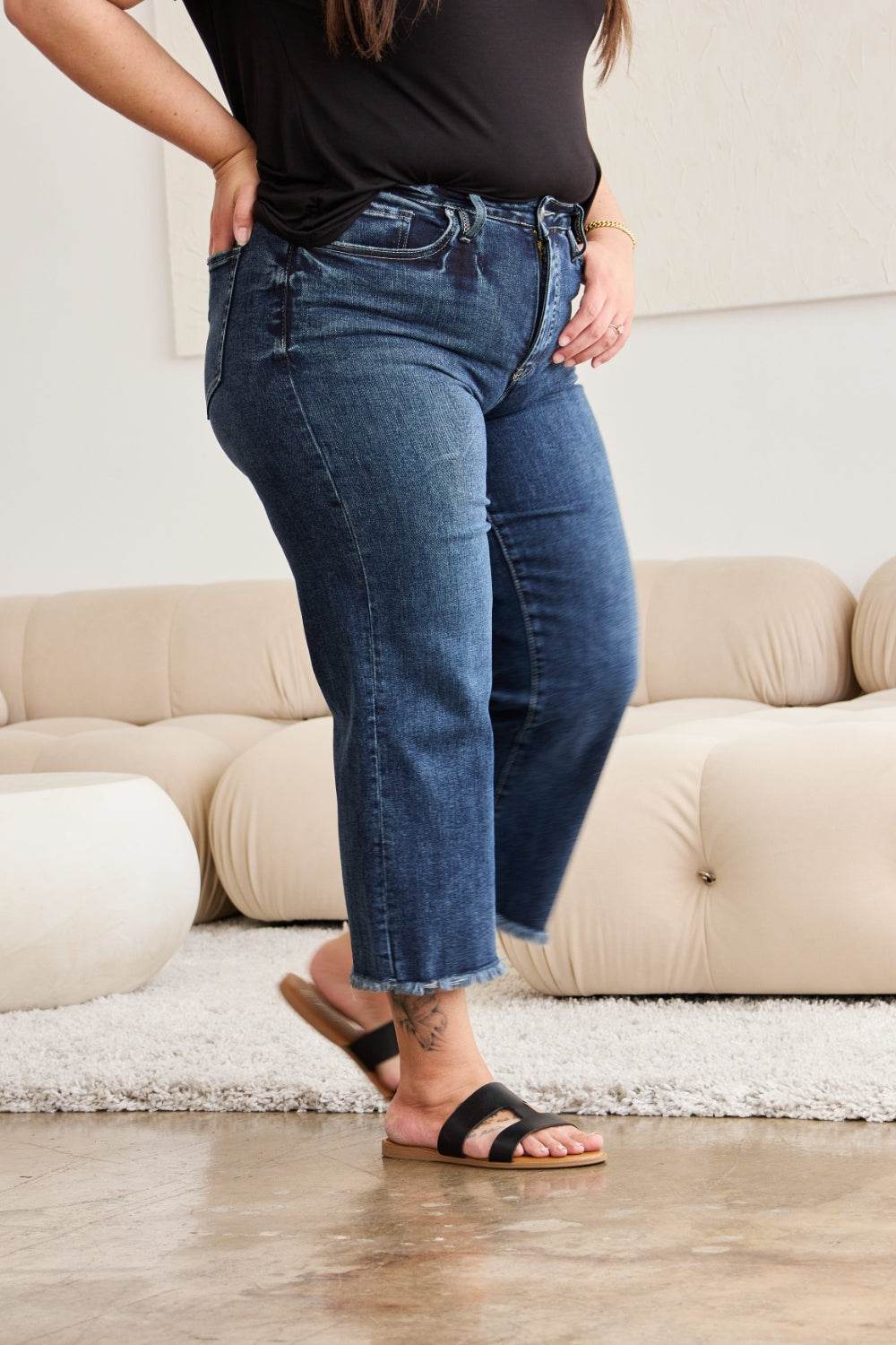 RFM Full Size Tummy Control High Waist Raw Hem Jeans - DaTrendStore.Com