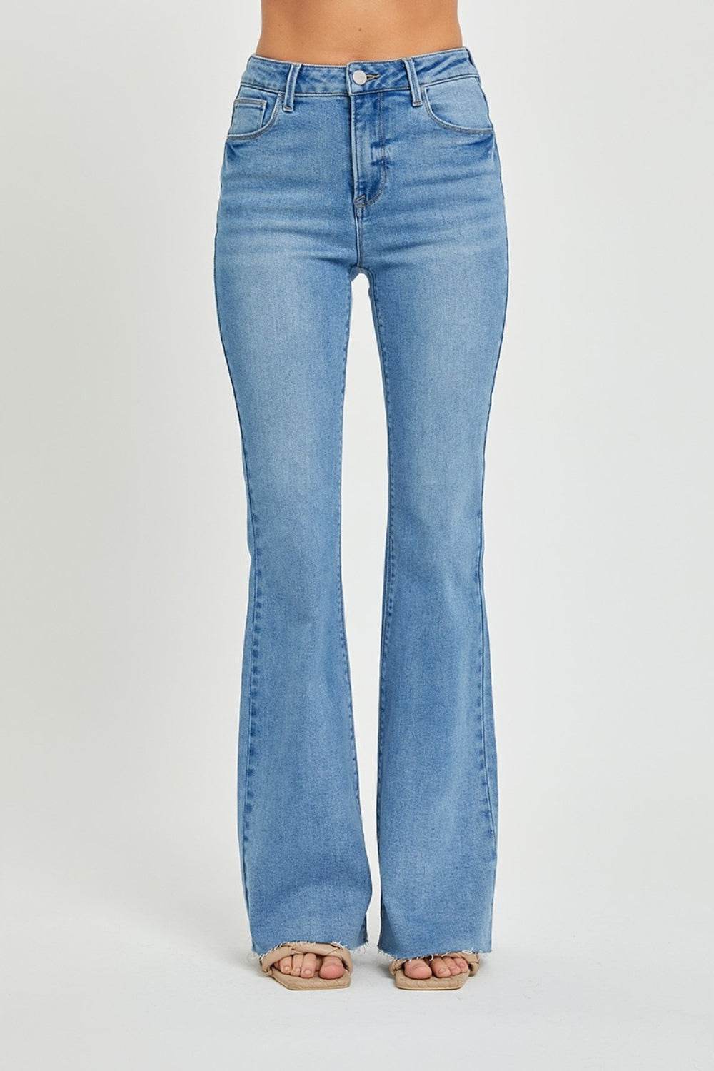 RISEN Full Size High Rise Raw Cut Hem Bootcut Jeans - DaTrendStore.Com