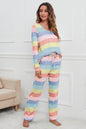 Striped Round Neck Long Sleeve Top and Drawstring Pants Lounge Set