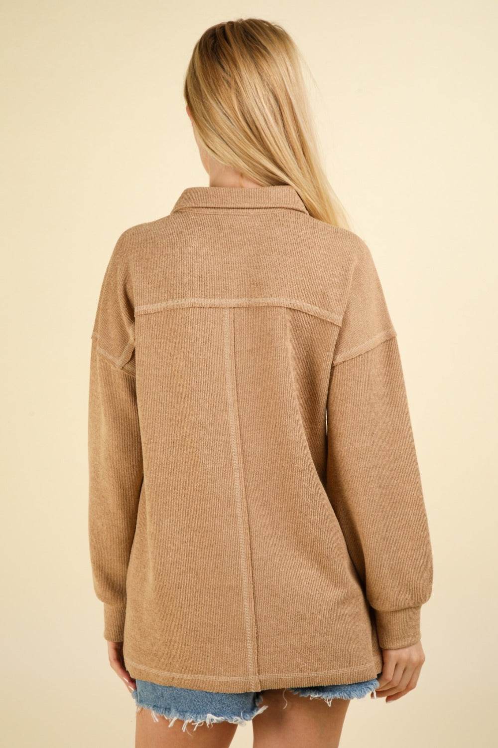 VERY J Collared Half Button Knit Top with Pockets - DaTrendStore.Com